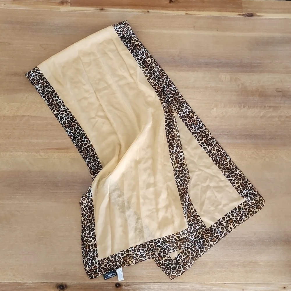 Cejon Leopard Border Scarf Neutral Beige Lightweight Sheer Wrap Shawl